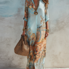 Baroque Style Floral Blue Maxi Dress