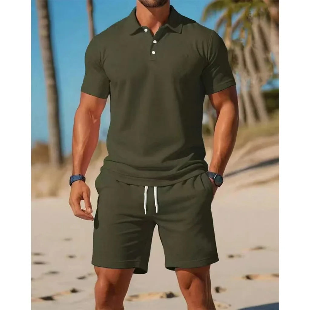 Fashionable Short Sleeve  Shirt And Shorts Set for Men Summer Casual Wear round Neck Mesh Fabric Comfortable Breathable