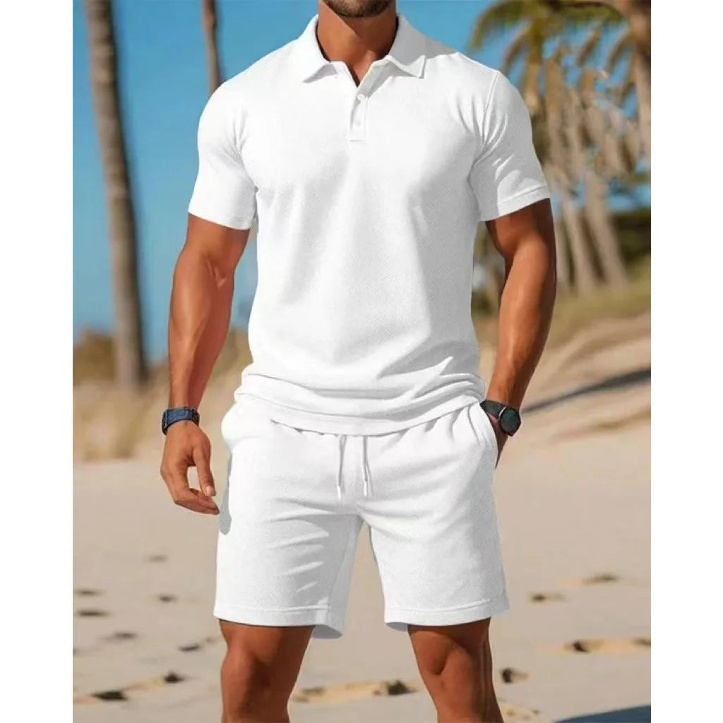 Fashionable Short Sleeve  Shirt And Shorts Set for Men Summer Casual Wear round Neck Mesh Fabric Comfortable Breathable