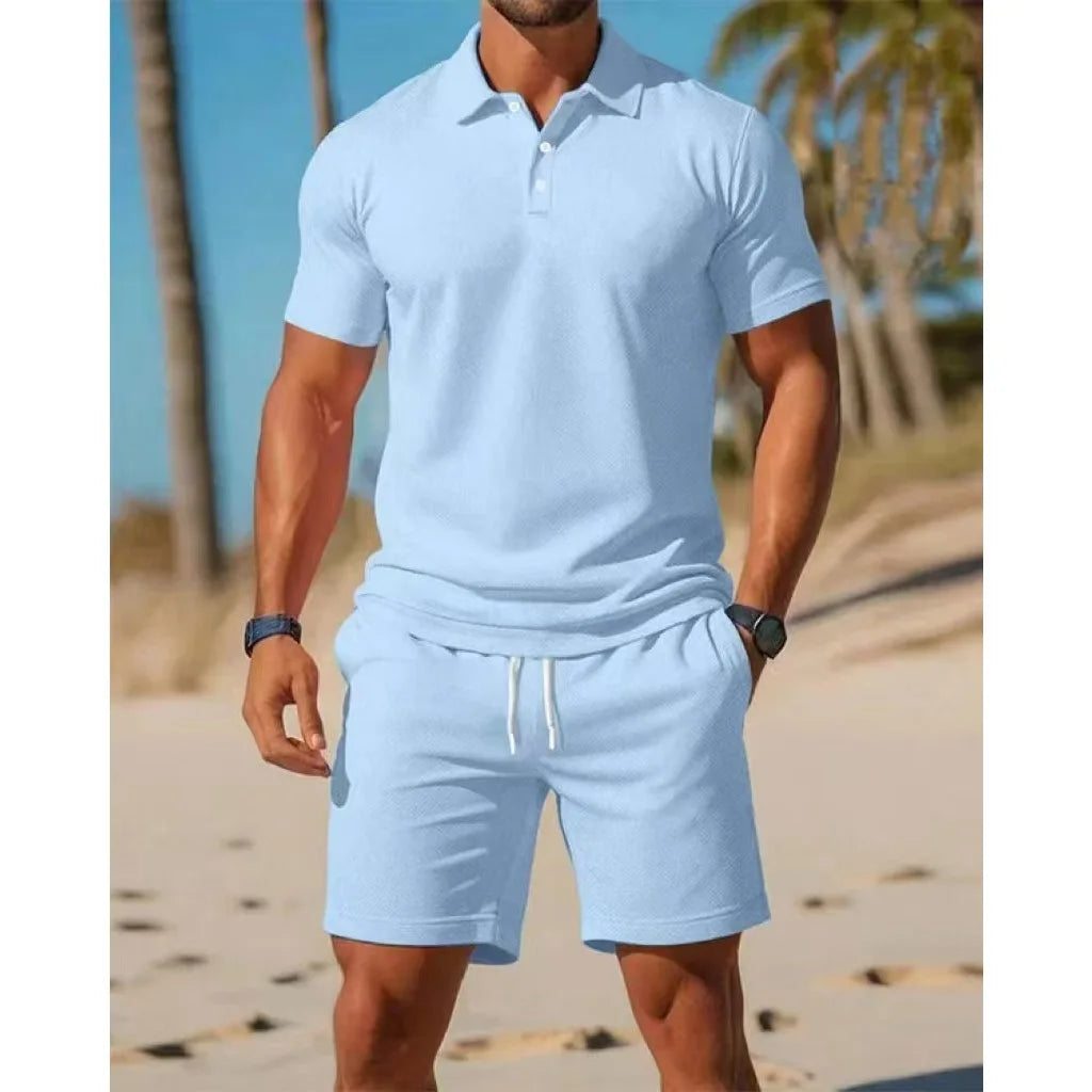 Fashionable Short Sleeve  Shirt And Shorts Set for Men Summer Casual Wear round Neck Mesh Fabric Comfortable Breathable