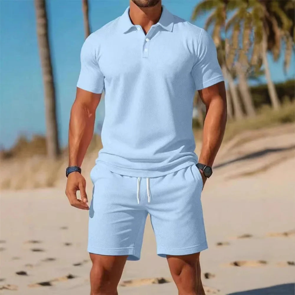 Fashionable Short Sleeve  Shirt And Shorts Set for Men Summer Casual Wear round Neck Mesh Fabric Comfortable Breathable