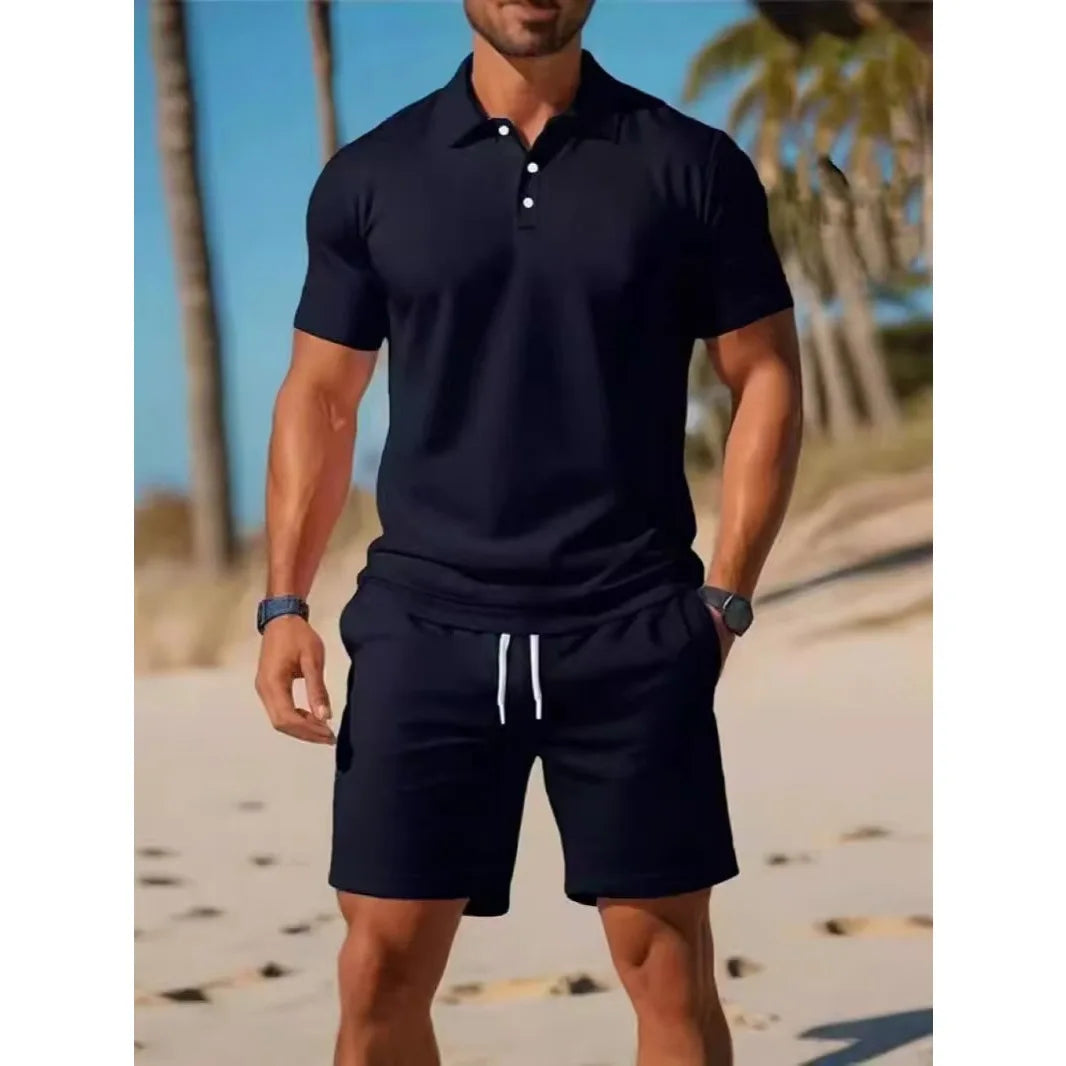 Fashionable Short Sleeve  Shirt And Shorts Set for Men Summer Casual Wear round Neck Mesh Fabric Comfortable Breathable
