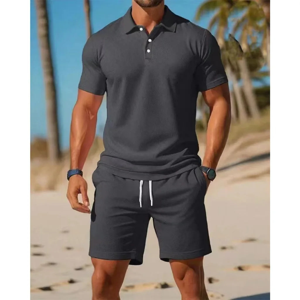 Fashionable Short Sleeve  Shirt And Shorts Set for Men Summer Casual Wear round Neck Mesh Fabric Comfortable Breathable