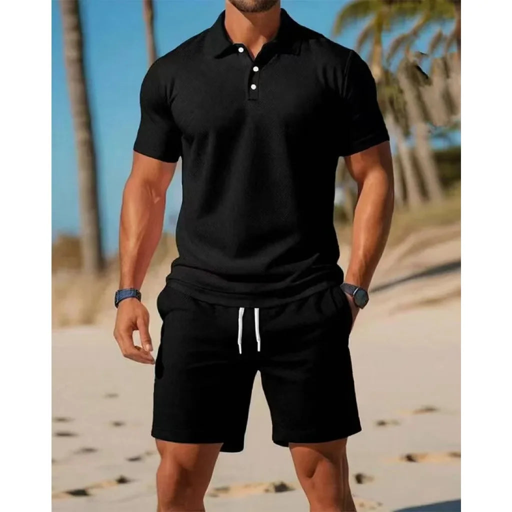 Fashionable Short Sleeve  Shirt And Shorts Set for Men Summer Casual Wear round Neck Mesh Fabric Comfortable Breathable