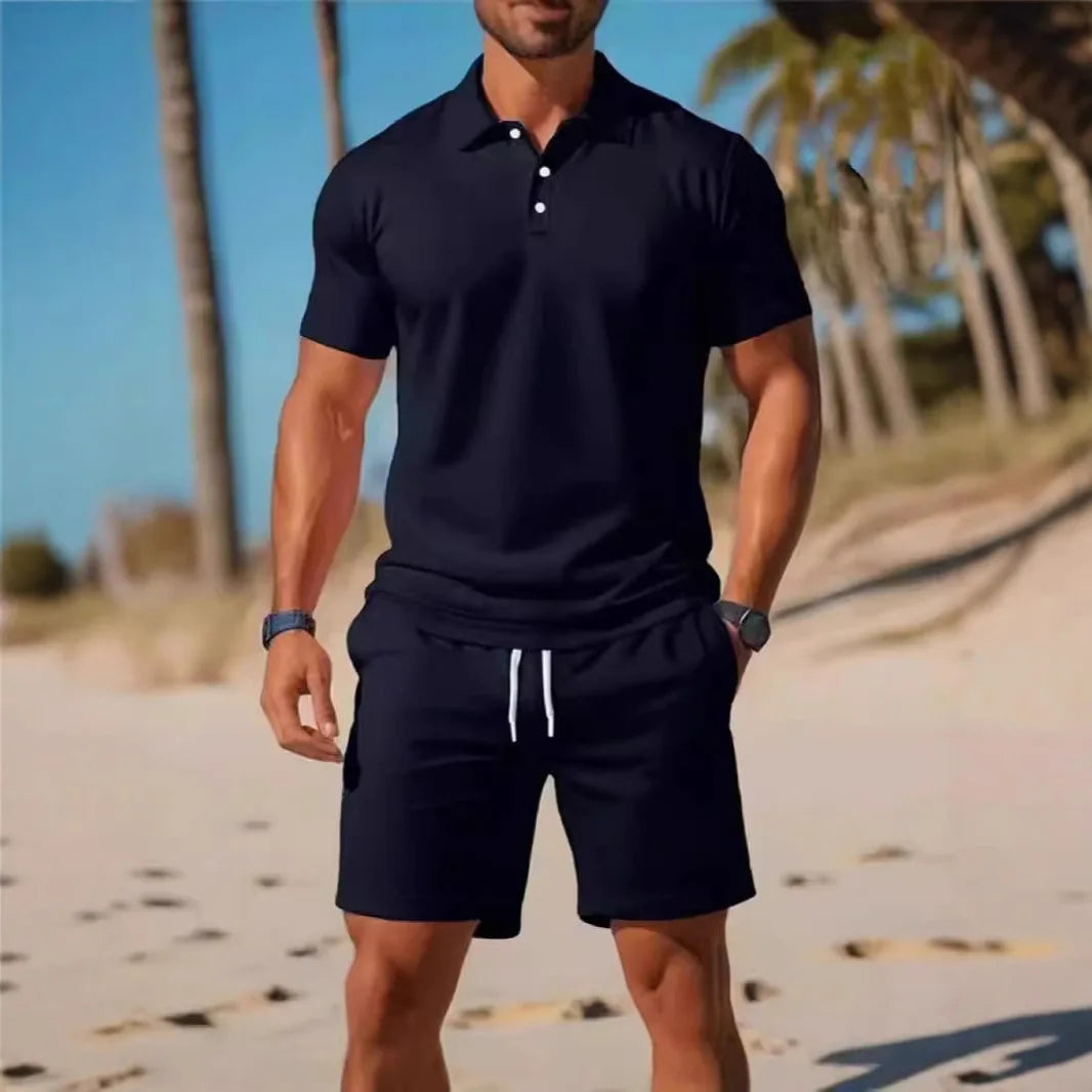 Fashionable Short Sleeve  Shirt And Shorts Set for Men Summer Casual Wear round Neck Mesh Fabric Comfortable Breathable