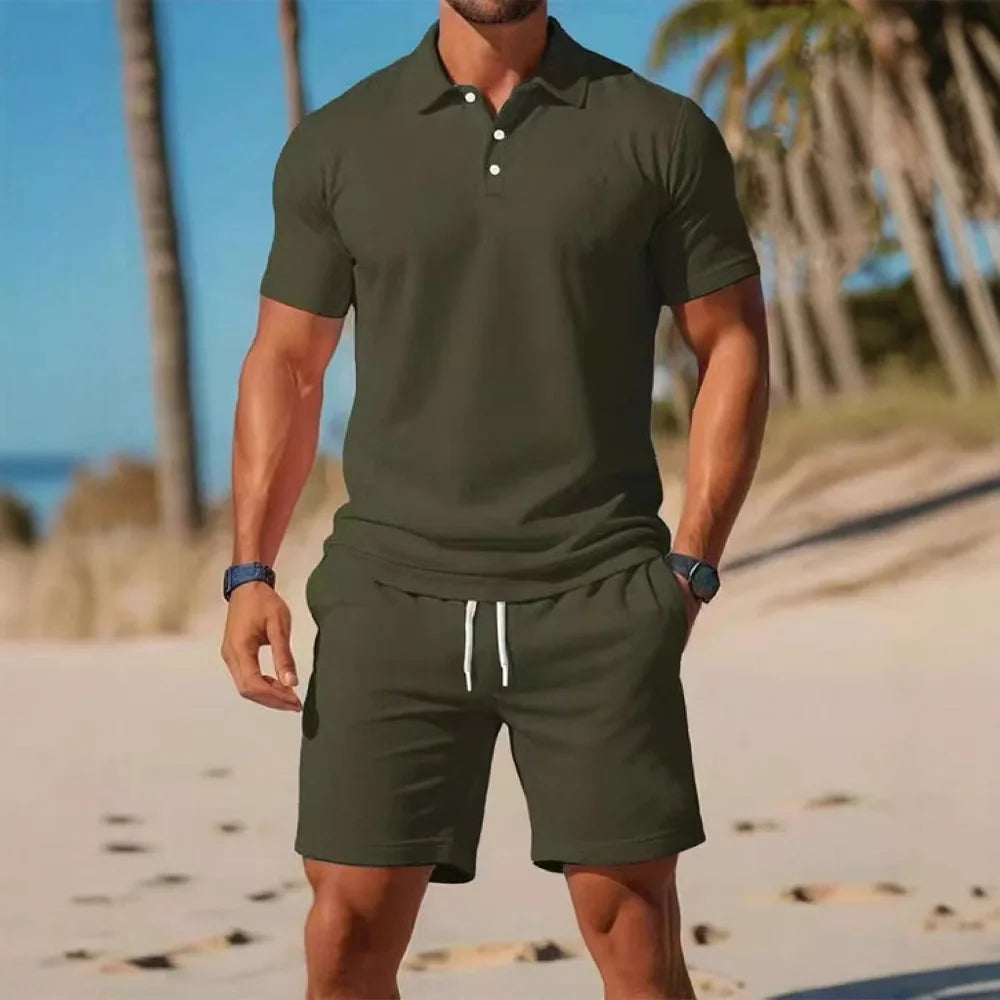 Fashionable Short Sleeve  Shirt And Shorts Set for Men Summer Casual Wear round Neck Mesh Fabric Comfortable Breathable