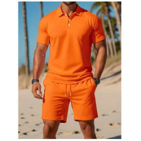 Fashionable Short Sleeve  Shirt And Shorts Set for Men Summer Casual Wear round Neck Mesh Fabric Comfortable Breathable