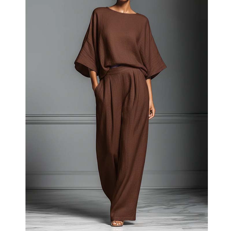 👕LIMITED-TIME OFFER – 50% OFF! ✨ Two-piece set – Batwing-sleeve top, wide-leg pants, loose fit.