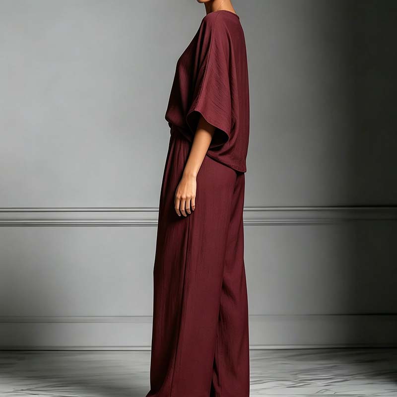 👕LIMITED-TIME OFFER – 50% OFF! ✨ Two-piece set – Batwing-sleeve top, wide-leg pants, loose fit.