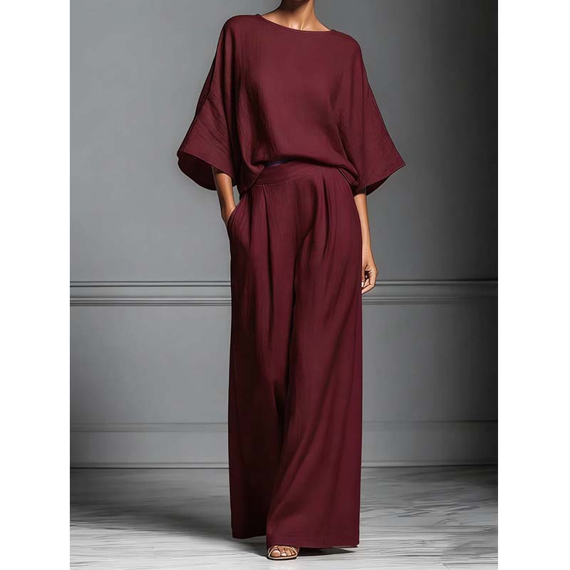 👕LIMITED-TIME OFFER – 50% OFF! ✨ Two-piece set – Batwing-sleeve top, wide-leg pants, loose fit.