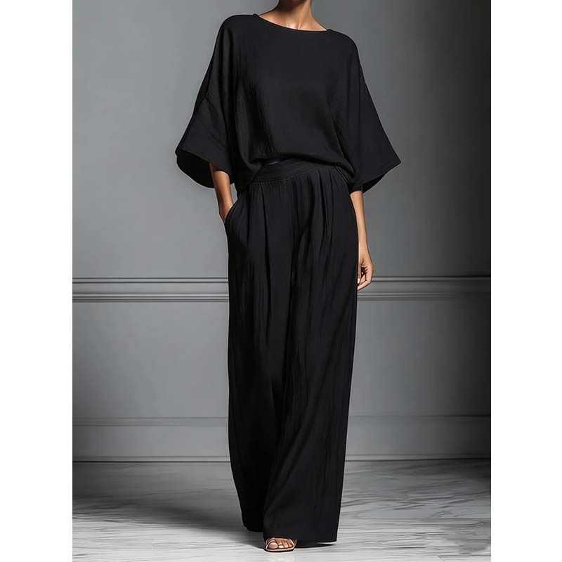 👕LIMITED-TIME OFFER – 50% OFF! ✨ Two-piece set – Batwing-sleeve top, wide-leg pants, loose fit.