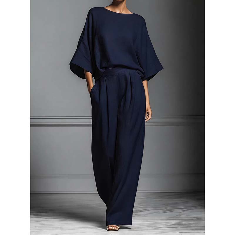 👕LIMITED-TIME OFFER – 50% OFF! ✨ Two-piece set – Batwing-sleeve top, wide-leg pants, loose fit.