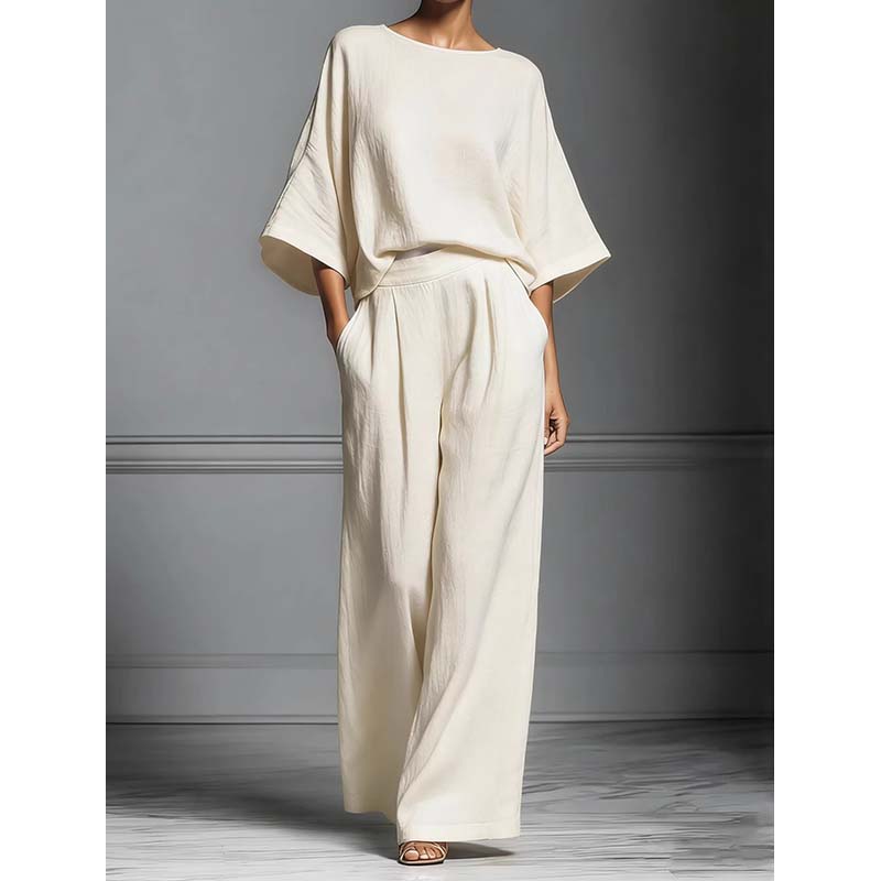👕LIMITED-TIME OFFER – 50% OFF! ✨ Two-piece set – Batwing-sleeve top, wide-leg pants, loose fit.