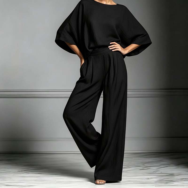 👕LIMITED-TIME OFFER – 50% OFF! ✨ Two-piece set – Batwing-sleeve top, wide-leg pants, loose fit.