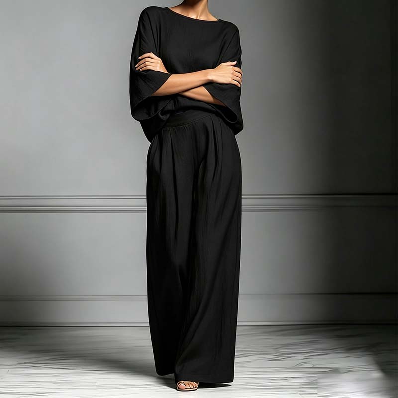 👕LIMITED-TIME OFFER – 50% OFF! ✨ Two-piece set – Batwing-sleeve top, wide-leg pants, loose fit.