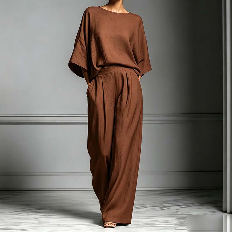 👕LIMITED-TIME OFFER – 50% OFF! ✨ Two-piece set – Batwing-sleeve top, wide-leg pants, loose fit.
