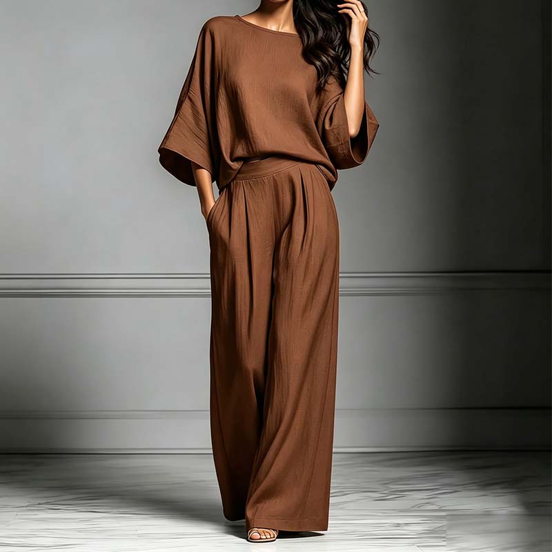 👕LIMITED-TIME OFFER – 50% OFF! ✨ Two-piece set – Batwing-sleeve top, wide-leg pants, loose fit.