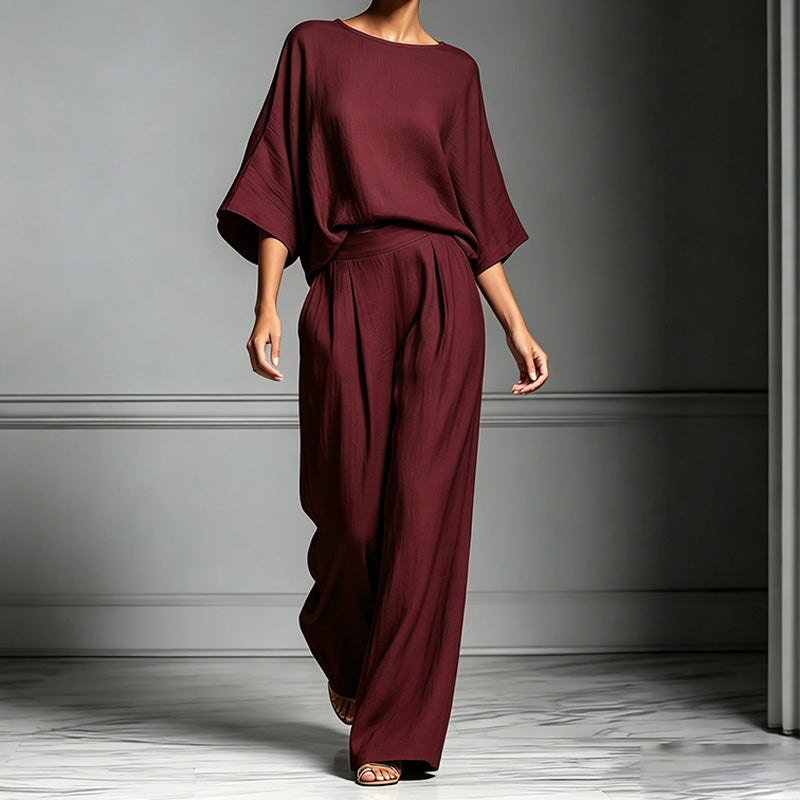 👕LIMITED-TIME OFFER – 50% OFF! ✨ Two-piece set – Batwing-sleeve top, wide-leg pants, loose fit.
